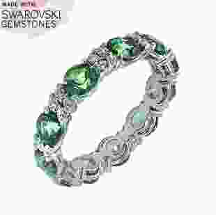 Серебряное кольцо с зелеными топазами Swarovski Веночек счастья