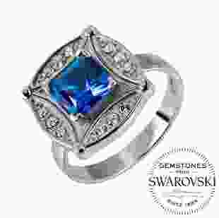 Серебряное кольцо с синим топазом Swarovski Фелисия