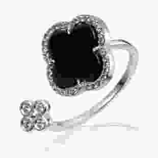 Серебряное кольцо двойное с ониксом Клевер