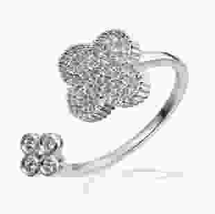 Серебряное кольцо с белым цирконием Клевер