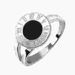 Серебряное кольцо с черной эмалью Часики