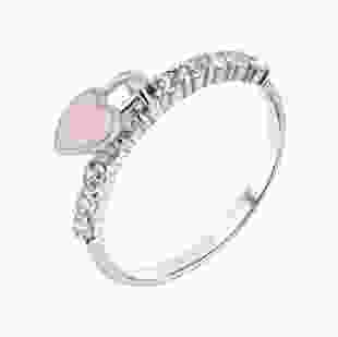 Серебряное кольцо с розовой эмалью Нежное сердце