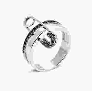 Серебряное кольцо с черными камнями Булавка