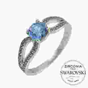 Серебряное кольцо с синими камнями Swarovski Катрина