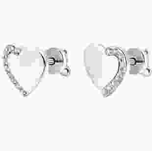 Срібні сережки зі вставками цирконію Сердечки