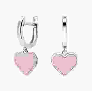 Срібні сережки з рожевою емаллю "Серце".
