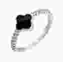 Серебряное кольцо с черной эмалью Клевер