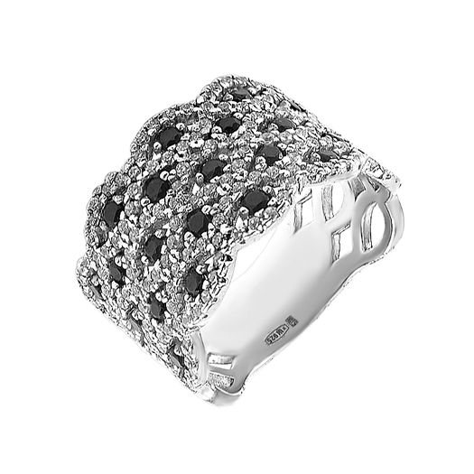 Серебряное кольцо с черно-белыми камнями Анастасия