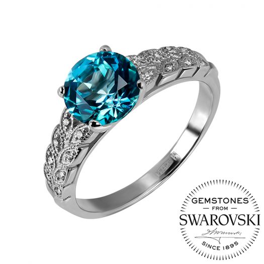 Серебряное кольцо с голубым топазом Swarovski Астория