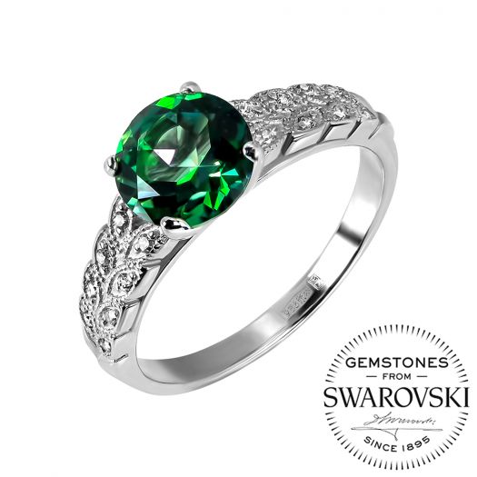 Серебряное кольцо с зеленым топазом Swarovski Астория