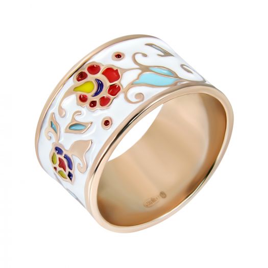 Серебряное кольцо с эмалью Весенний порыв позолота