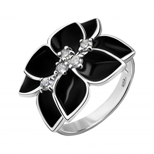 Серебряное кольцо с черной эмалью Смелость