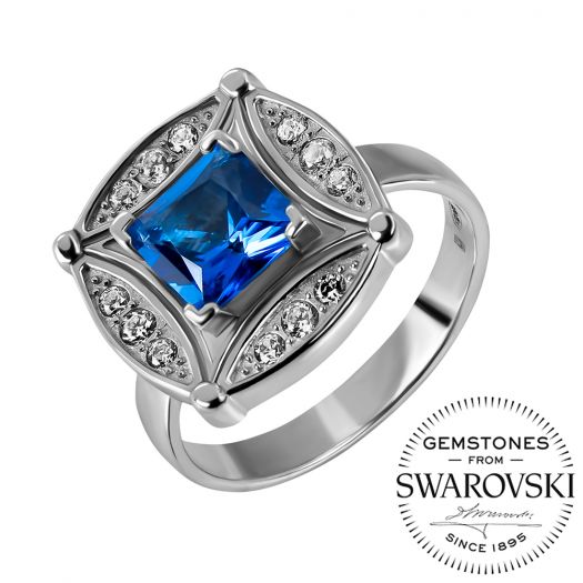 Серебряное кольцо с синим топазом Swarovski Фелисия