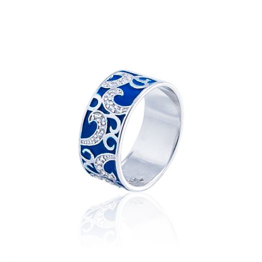 Серебряное кольцо с синей эмалью Синтия
