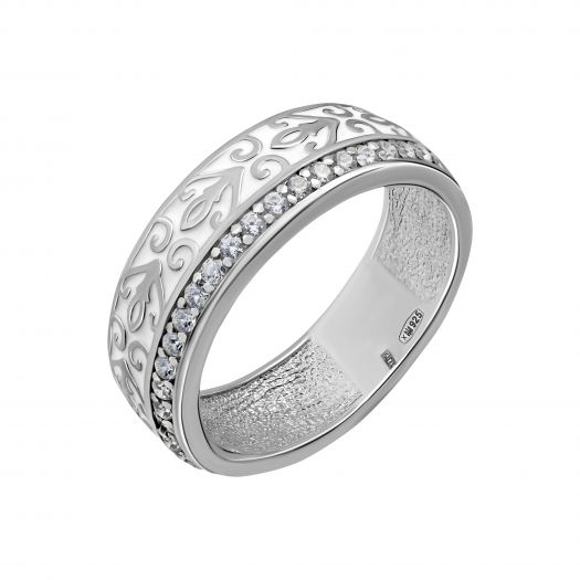 Серебряное кольцо с белой эмалью Совершенство