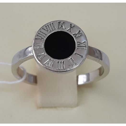 Серебряное кольцо с черной эмалью Часики
