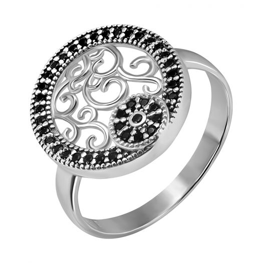 Серебряное кольцо с черными камнями Роксолана