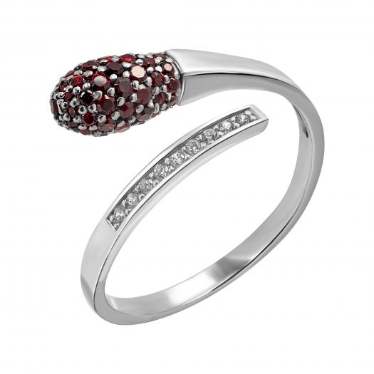 Серебряное кольцо с красными камнями Спичка