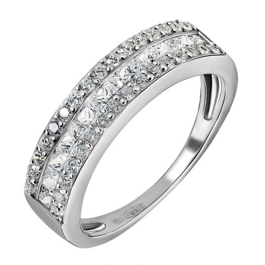 Серебряное кольцо с белыми камнями Изысканность