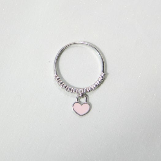 Серебряное кольцо с розовой эмалью Нежное сердце