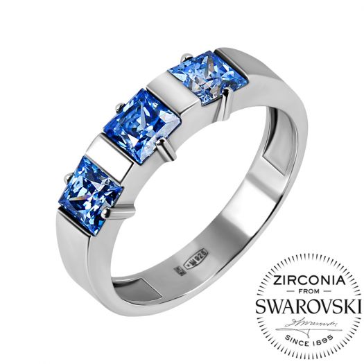 Серебряное кольцо с синими камнями Swarovski Прима