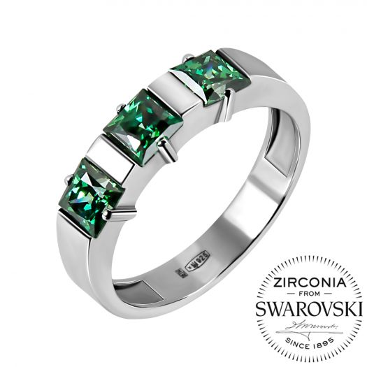Серебряное кольцо с зелеными камнями Swarovski Прима
