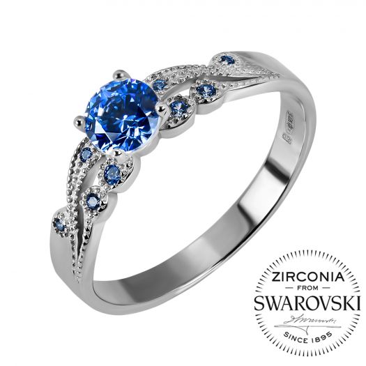 Серебряное кольцо с синими камнями Swarovski Роксана