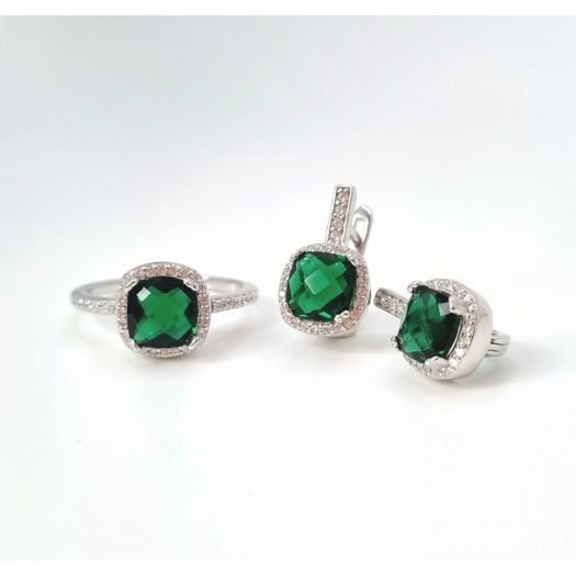 Срібні сережки "Королівські" з зеленим каменем