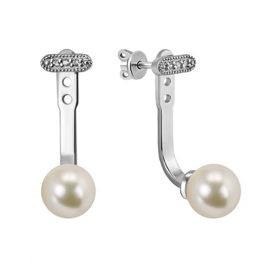 Срібні сережки-джекети з перлами Аліна