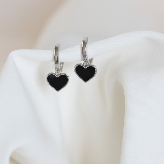 Срібні сережки з чорною емаллю Сердечко