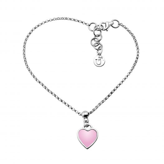 Срібний браслет з рожевою емаллю Серце