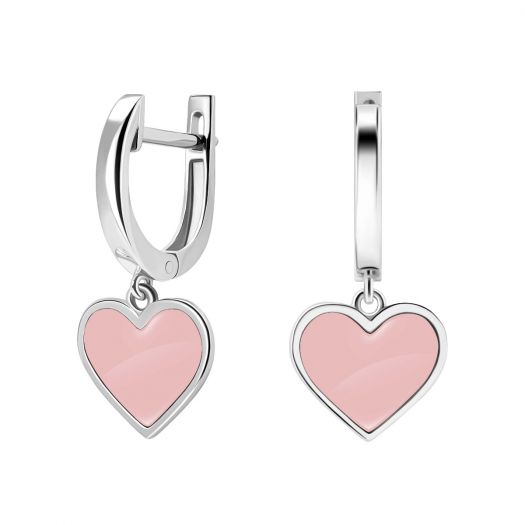 Срібні сережки з рожевою емаллю "Серце".