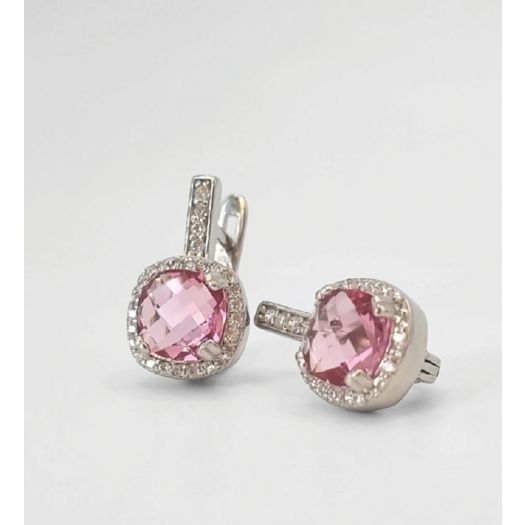 Срібні сережки "Королівські" з рожевим каменем