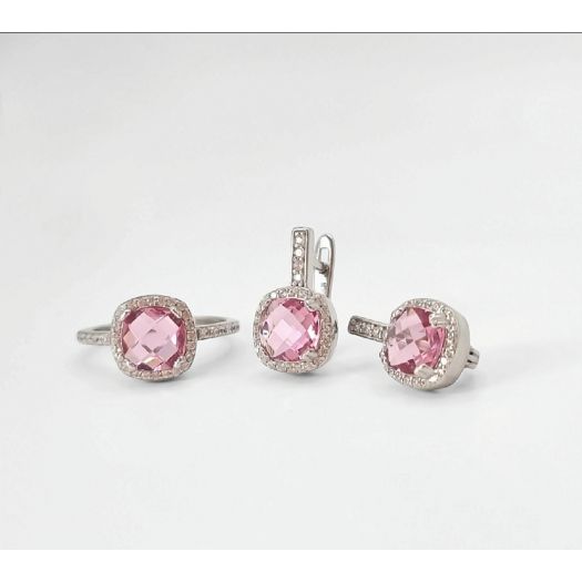 Срібні сережки "Королівські" з рожевим каменем